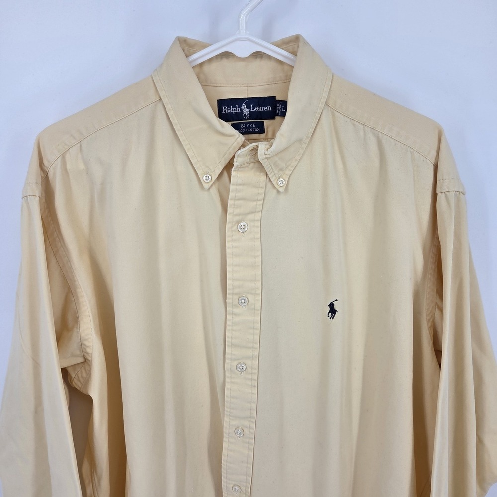 Ralph Lauren Polo Mens Blake Long Sleeve Shirt L Yellow Cotton Blue Pony - Picture 2 of 4